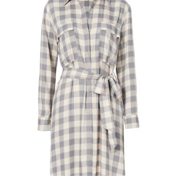 L’AGENCE Plaid Button Down shirt dress Long Sleeve Knee Length Size Small Gray - Picture 2 of 11